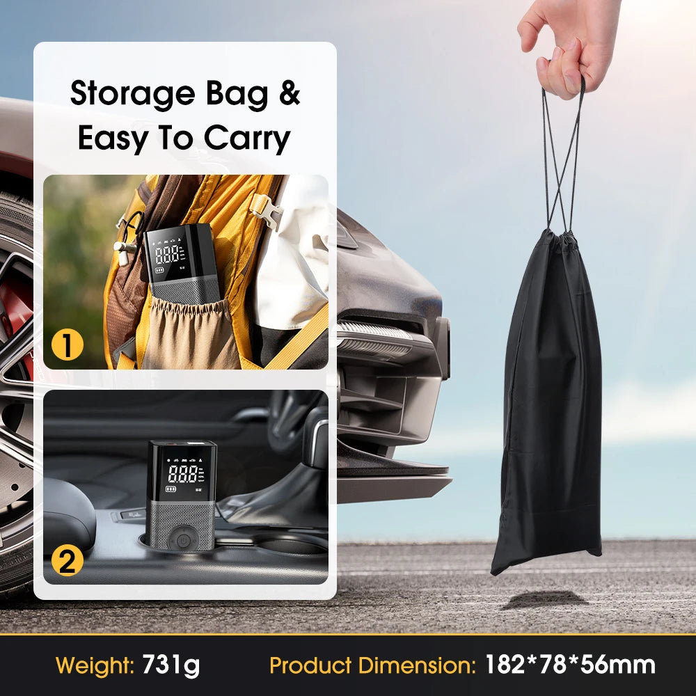Portable Compressor for Car Wireless Tire Inflator Rechargable Air Pump for Motorcycle Bicycle Ball Electric Air Inflator
