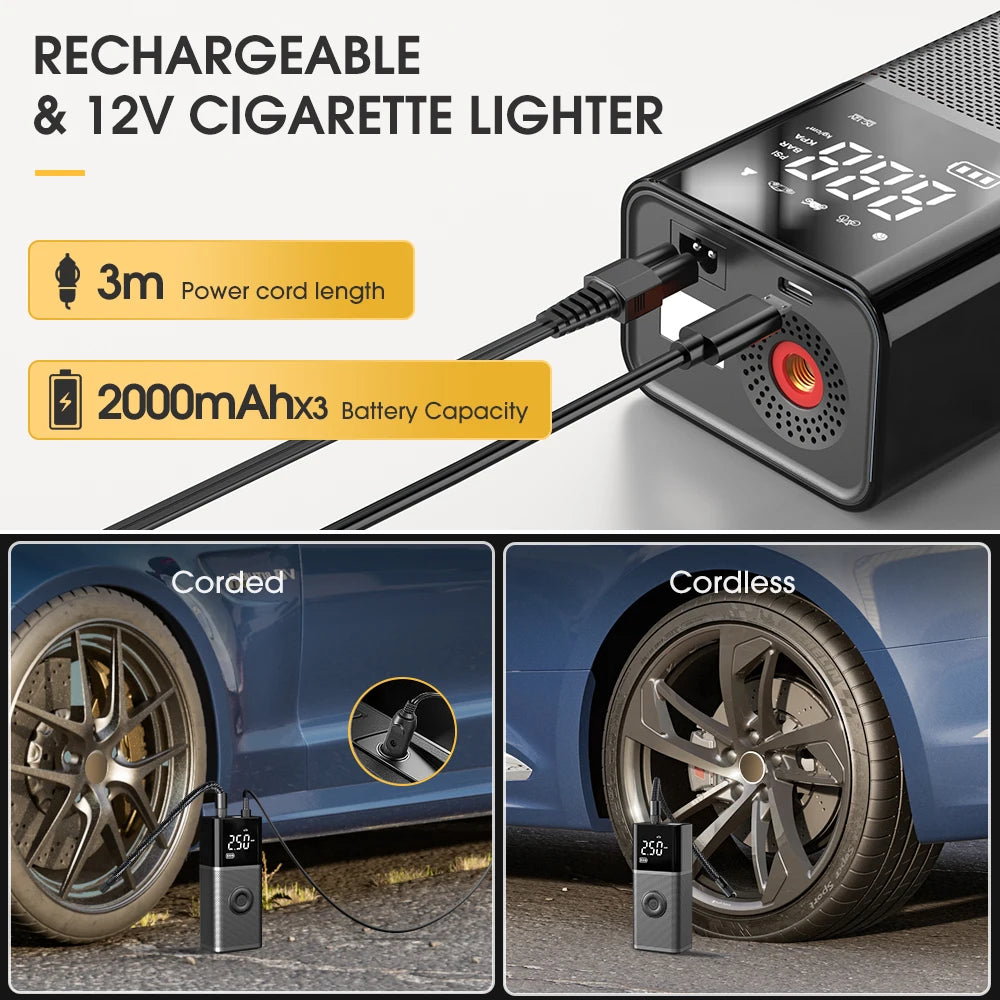 Portable Compressor for Car Wireless Tire Inflator Rechargable Air Pump for Motorcycle Bicycle Ball Electric Air Inflator