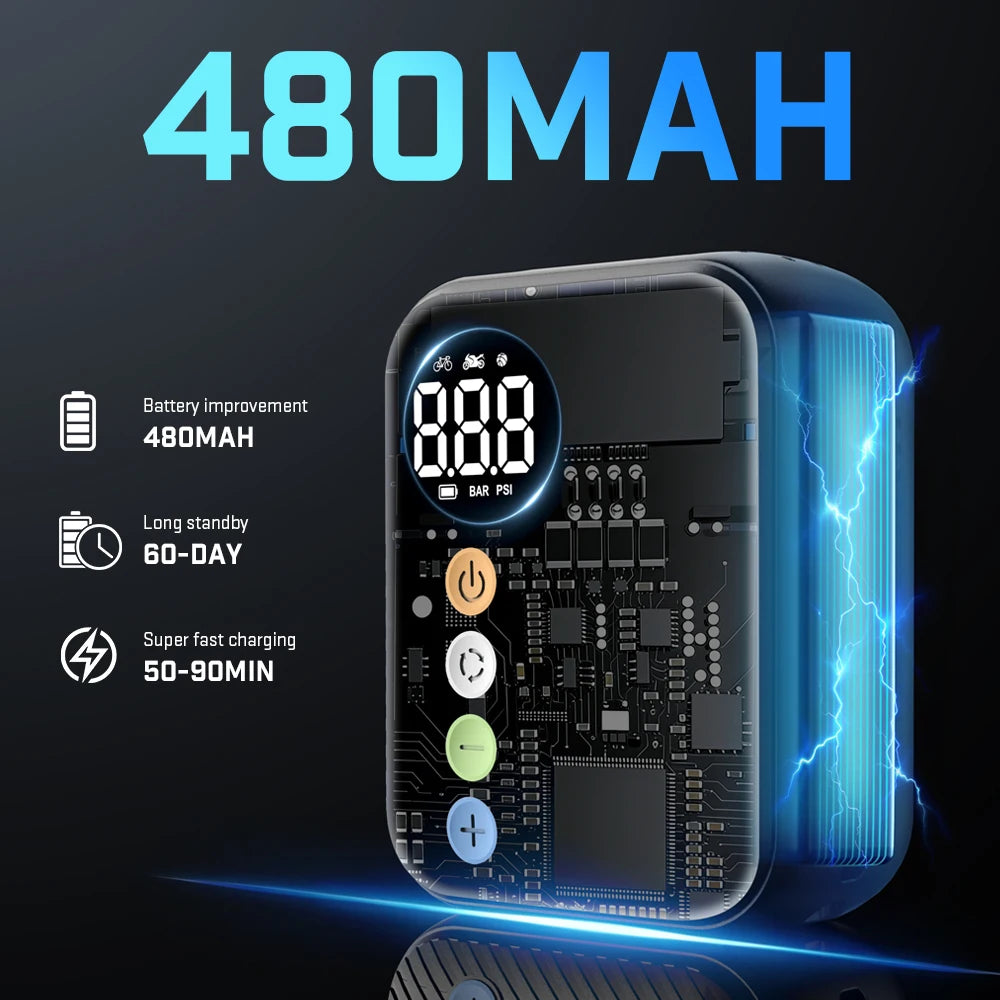 150PSI Wireless Mini Electric Bike Tire Inflator, Portable Air Pump with 480Mah Battery & Digital Pressure Display