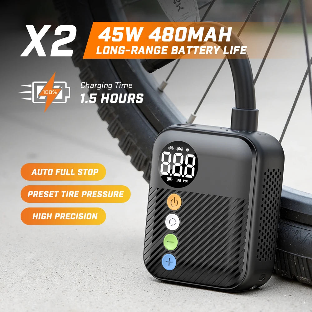 150PSI Wireless Mini Electric Bike Tire Inflator, Portable Air Pump with 480Mah Battery & Digital Pressure Display