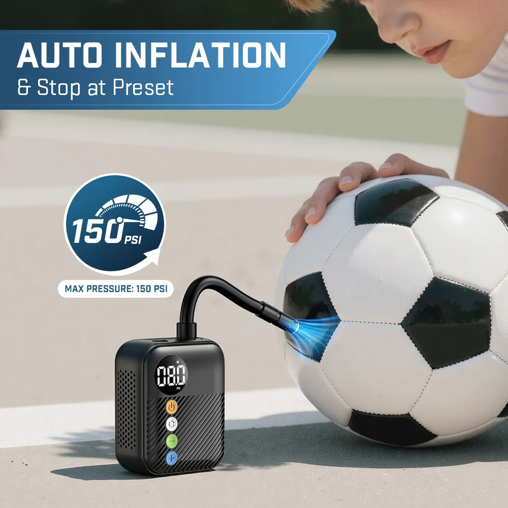 150PSI Wireless Mini Electric Bike Tire Inflator, Portable Air Pump with 480Mah Battery & Digital Pressure Display